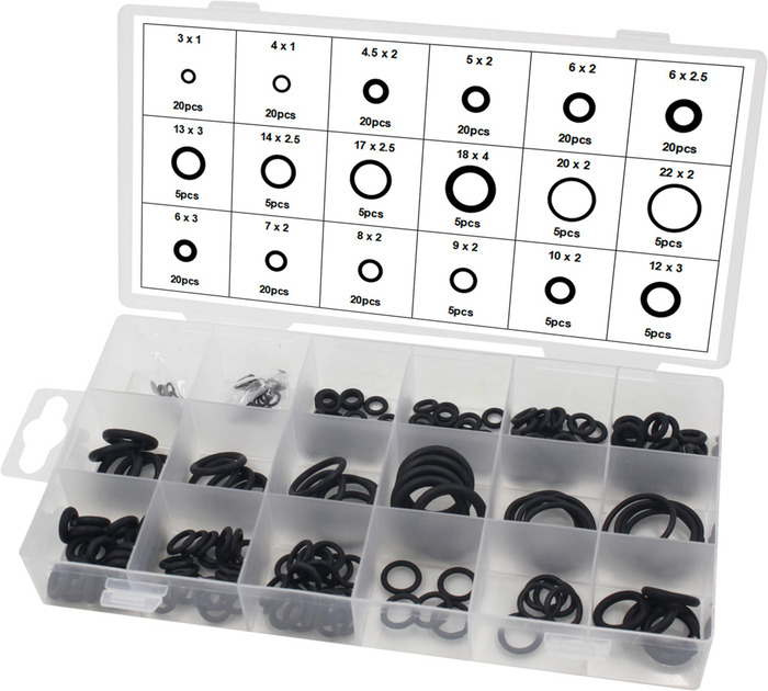 O-ringe gummi sortimentsæske 200 stk.